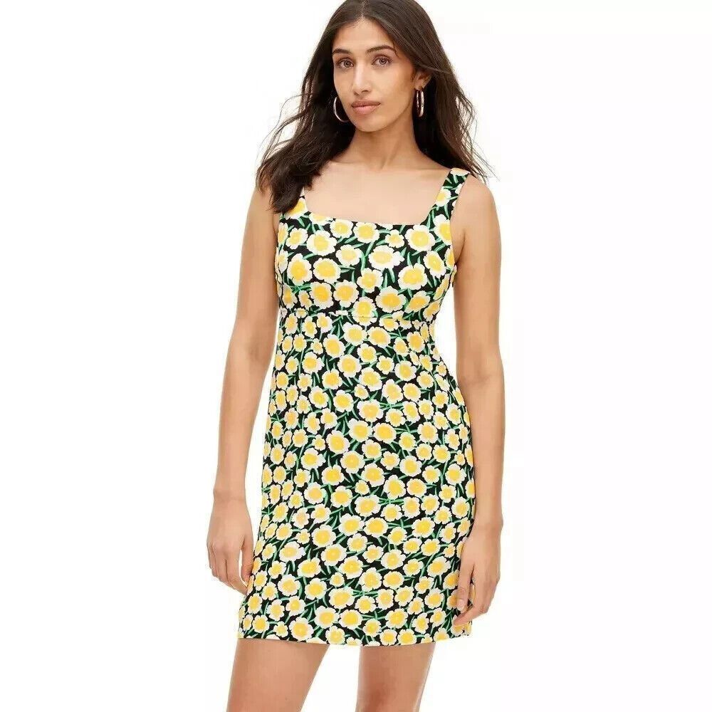 Diane Von Furstenberg Size 4 Yellow & Black Poppy Floral Print Mini Shift Dress